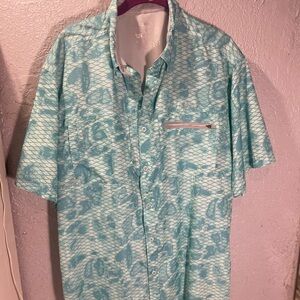 Men's Aqua Patterned Casual Button Down Shirt